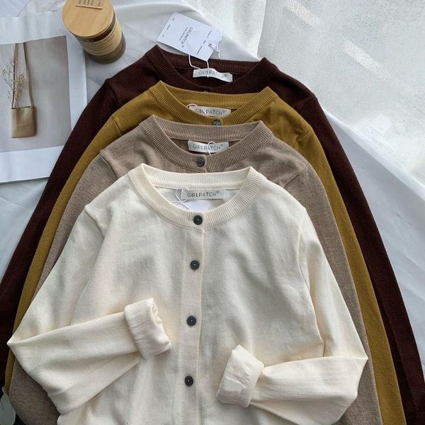 

women's knits & tees autumn fashion sweater cardigan women casual o-neck long sleeve straight loose coat femme white yellow