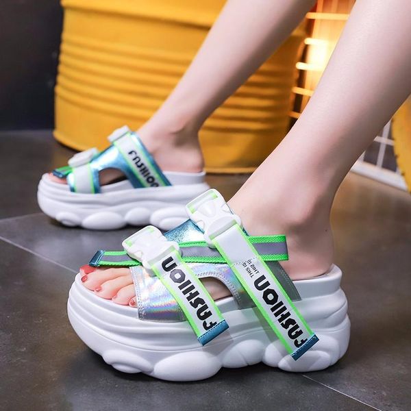 

slippers women chunky platform brand fashion beach sandals casual woman wedge shoes summer outside ladies white black slides 5cm