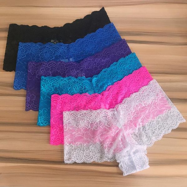 

women's panties 6 pieces lace underwear woman boyshorts thin lingerie briefs transparent culotte femme pantys solid color, Black;pink
