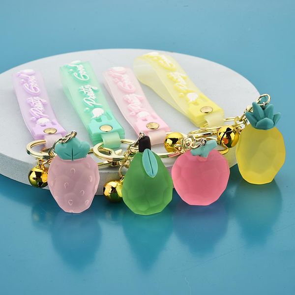 

keychains acrylic fruit keychain lovely yellow pink pineapple keyring women bag pendant key chain strawberry ornament school accessory, Silver
