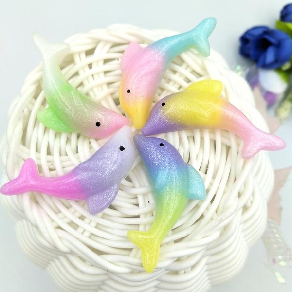 

decorative objects & figurines 50/100pcs/lot kawaii mini tricolor dolphin resin flat back scrapbooking hair bow center embellishments diy ac