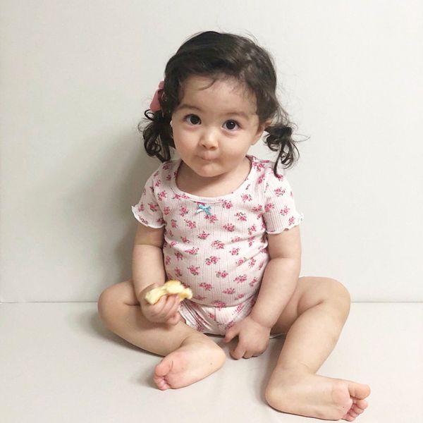 

2021 new childrens home set summer fashion selling thin baby printed cotton round neck short sleeve two-piece suit, White