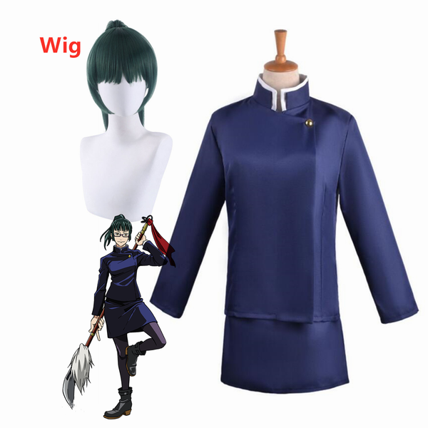 

anime costumes anime jujutsu kaisen zenin maki women girls uniform blue black full set cosplay costume and wig