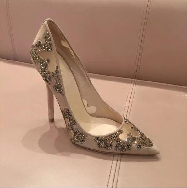 

shoe chic lace hollow out women in high heels pumps finger pointed crystal flower wedding dress stiletto shoes woman plus size 1, Black