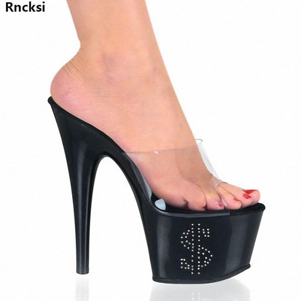 

rncksi 17 cm high heels slippers dancing shoes platform rivets women's, Black