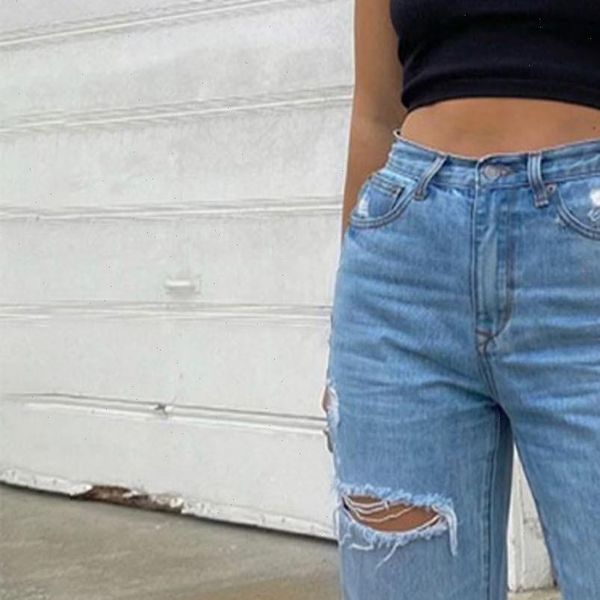 

high waist hole ripped women jean straight mom casual streetwear 90s baggy wide leg boyfriend pants hollow denim trousers, Blue