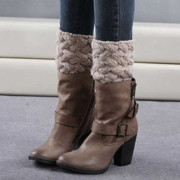 

sports socks women short section thick acrylic knitted boot cuffs christmas cover winter sport hiking running, Black