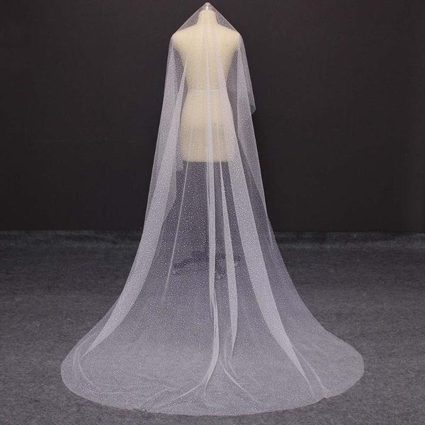 

bridal veils arrival long wedding veil with bling dust 3m one layer cover face ivory white without comb velo novia 2021, Black
