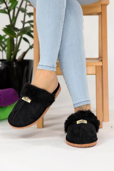 

slippers women's black woolen home slipper