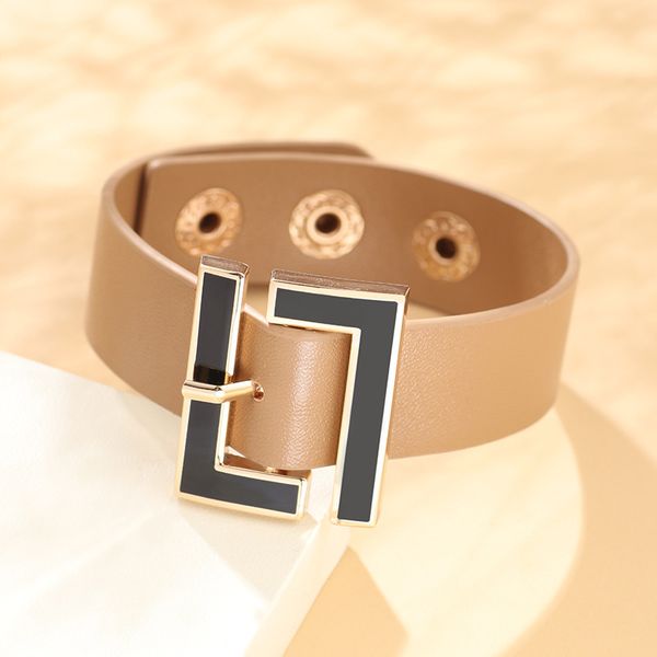 

qinuo new japanese and korean style versatile wide leather women's bracelet small fresh pu leather adjustable snap jewelry, Golden;silver