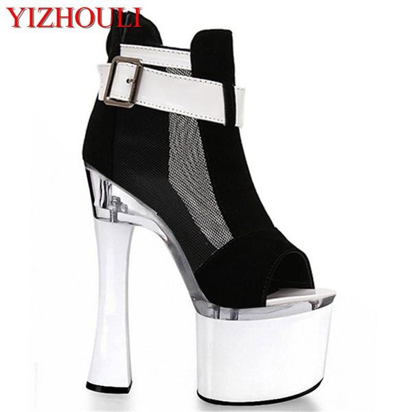 

super high heels with unique buckles decorated package floor empty sandals white fashion black shoes