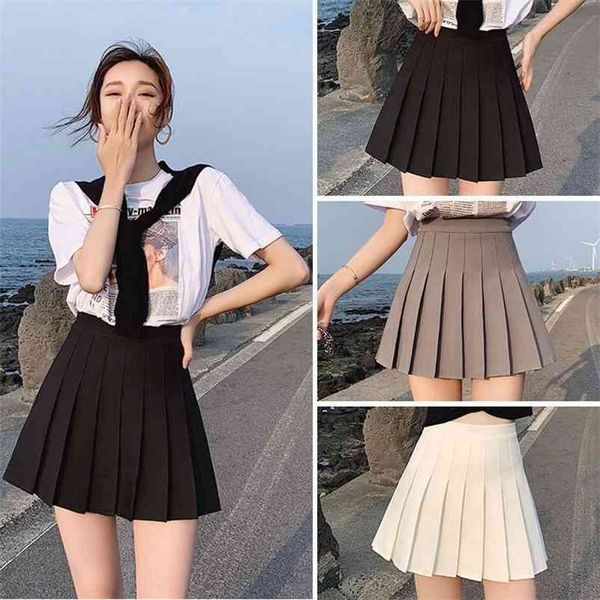 

women short cute pleated spring and autumn high waist solid color mini summer female skirt 210412, Black