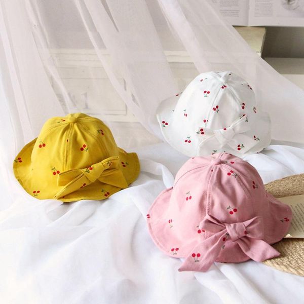 

cute bows kids hat fruit printed children girl bucket cap spring summer soft cotton outdoor fisherman sun for 1-4years old caps & hats, Yellow