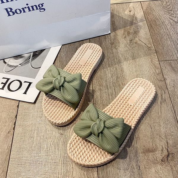 

01pu slippers for women to wear slippers autumn simple korean fashion cute bow indoor and drag word cool drag flip flop outdoor one word co, Black