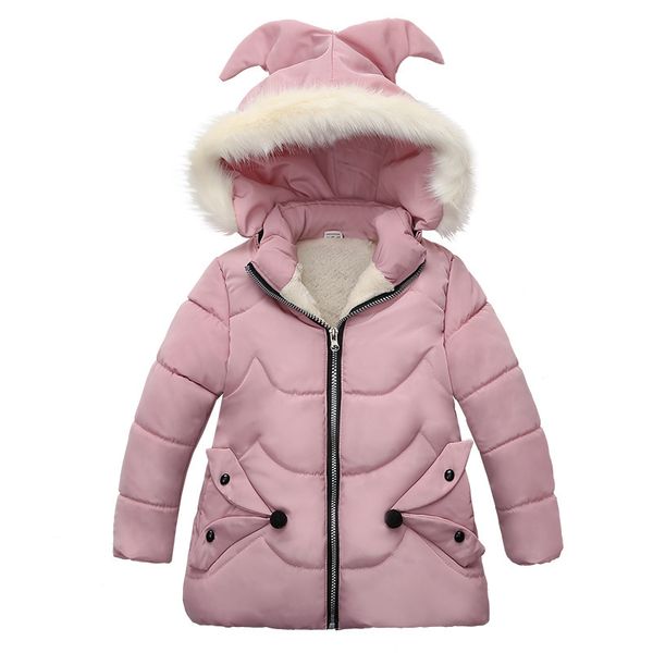 

new girls winter warm thick fur collar hoodied jacket coat outerwear children kids christmas overalls cotton padded clothes, Blue;gray