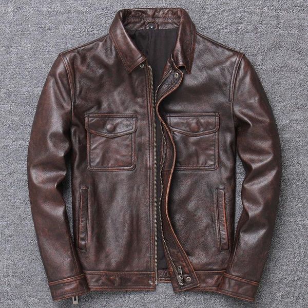 

men's leather & faux spring 2022 autumn vintage soft cowhide jacket mens 100% genuine coat male fashion casual slim fit clothes a238, Black