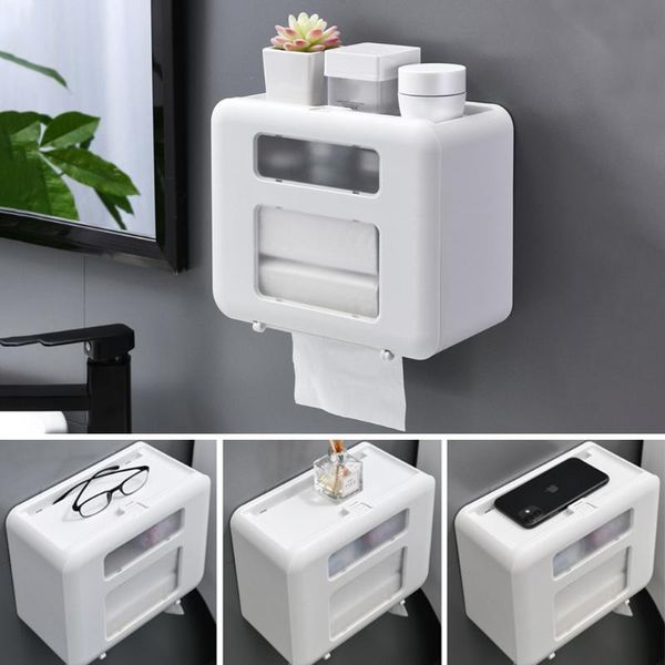 

bathroom storage & organization kitchen space saving self adhesive no drilling large capacity double layer wall mounted tissue holder pp hom