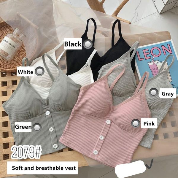 

button vest women solid sports bra cotton girl underwear fitness running bras push up yoga sport gym clothing, White;black