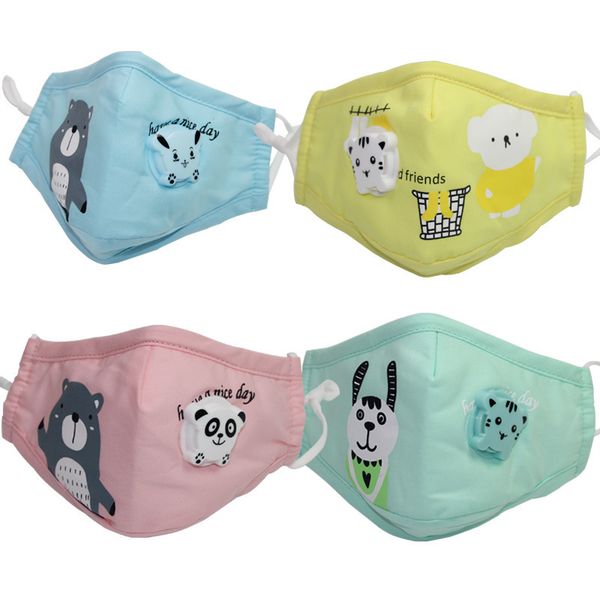 

children's winter cotton mask with breathing vae and filter insert, cartoon printed student dust proof cloth