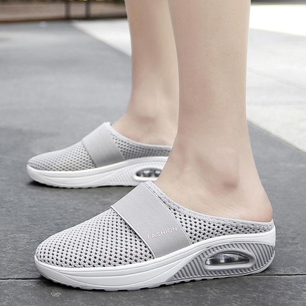 

sandals women mesh head semi-slipper outdoor breathable recreational light walking platform shoes zapatos de mujer, Black