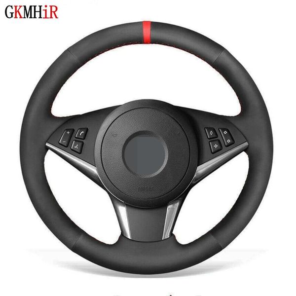 

steering wheel covers anti-slip black genuine leather suede car cover for 5 series e60 e61 2007-2010 / 6 e63 e64