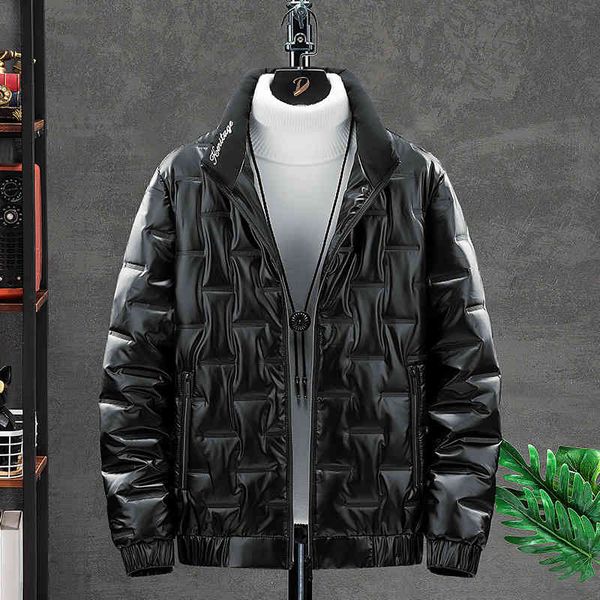 

winter trend large fashion casual solid color grid printed down loose cotton et men's, Black