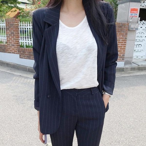 

women's suits & blazers suit 2021 autumn fashion casual temperament loose thin double-breasted small trousers two-piece, White;black