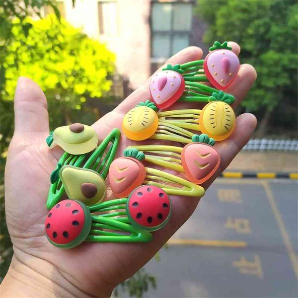 

2pcs strawberry avocado bb cartoon lovely children clips of baby girls accessories for headwear children's hair, Golden;silver