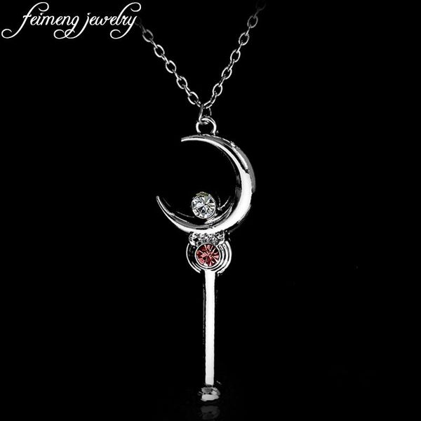 

classic anime sailor moon necklace charm silver plated pink crystal magic wand pendant accessories women choker necklaces