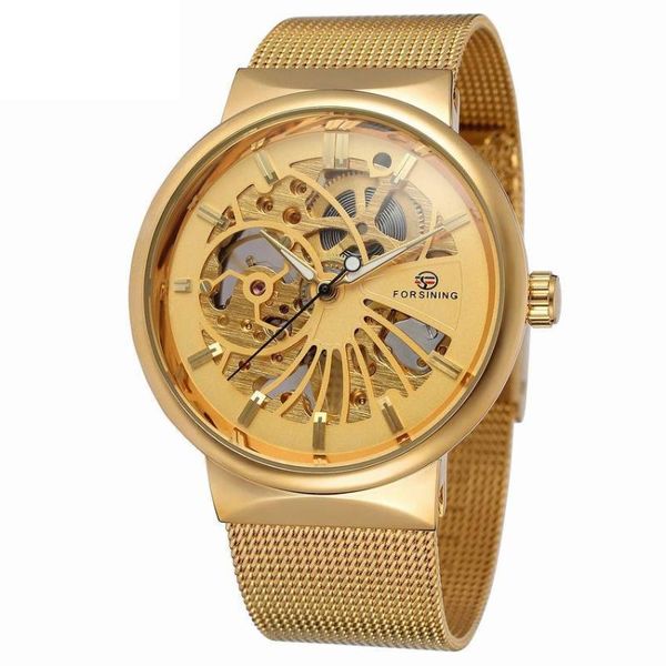 

wristwatches student sports watch concept men's mechanical waterproof steel band hollow fashion, Slivery;brown