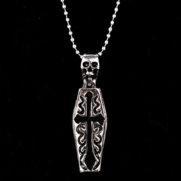 

pendant necklaces 1pc personality necklace creative retro gothic style steampunk coffin vampire skull jewelry accessories, Silver