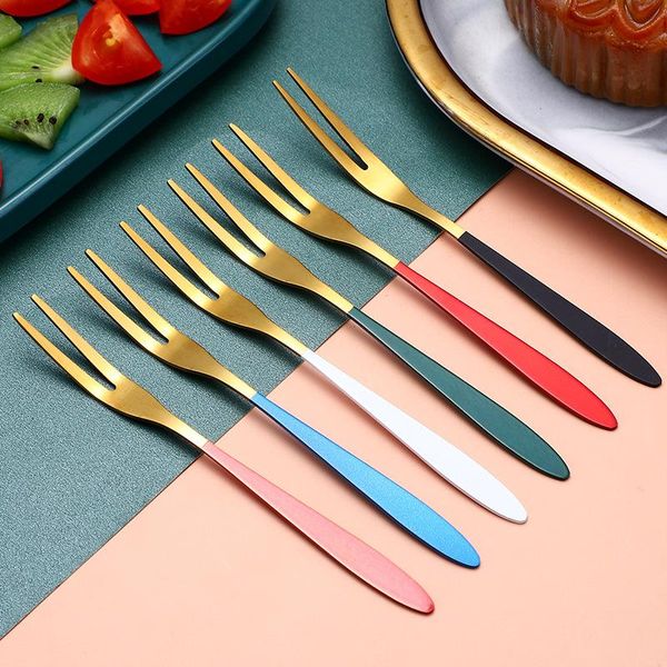 

forks creative cute stainless steel fruit fork dessert cake small subnet red
