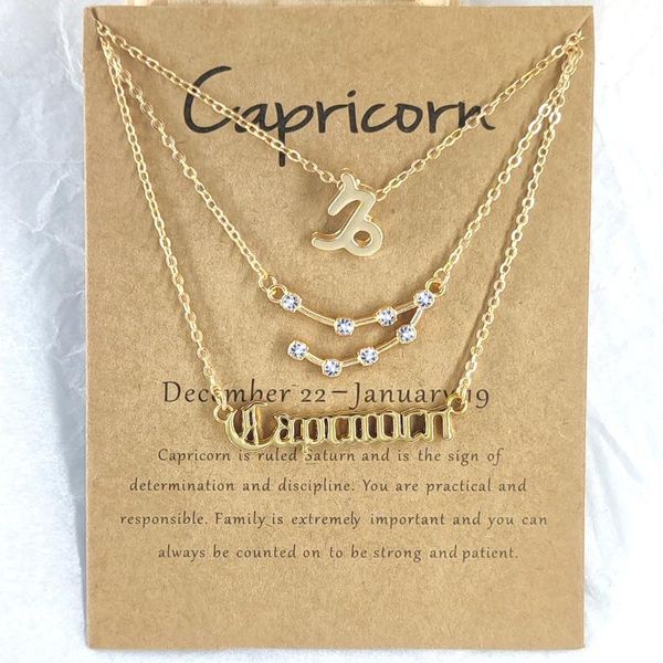 

pendant necklaces 1 set/3 pcs vintage 12 constellation letters pendants necklace zircon stainless steel chain fashion jewelry, Silver