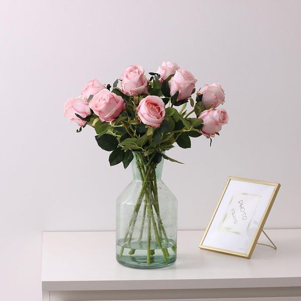 

1pcs/lot artificial flowers long stem wedding decoration silk rose fake plastic branches with leaves home el decor decorative & wreaths