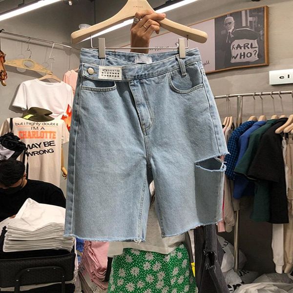 

women's shorts brand fashion denim women digital label ripped hole straight high waist jeans female 2021 summer casual short pant, White;black