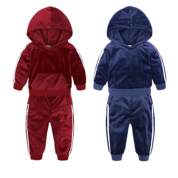 

clothing sets oyolan baby girls boys velour tracksuit hooded stripes side sweatshirt with sweatpants set sports suit, White