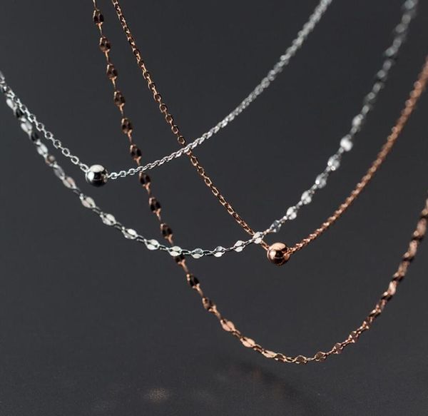 

chains 925 sterling silver double layer summer choker necklace women a2577