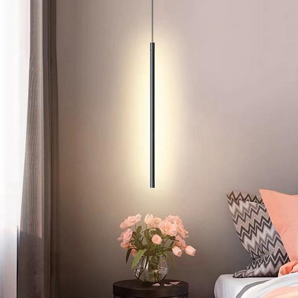

pendant lamps minimalist bedroom bedside light modern living room tv wall led lamp geometry line strip hanging fixtures