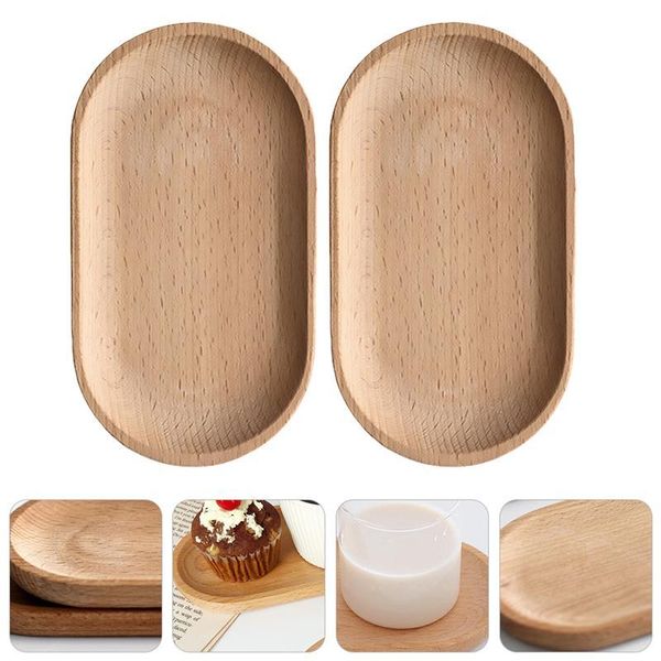 

2pcs beech wood oval tray mini dinne plate household tableware for home shop kitchen storage & organization