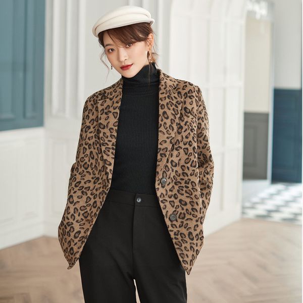 

retro leopard slender women elegant high street vintage loose ventilation office lady feminine all match plus blazer 210421, White;black