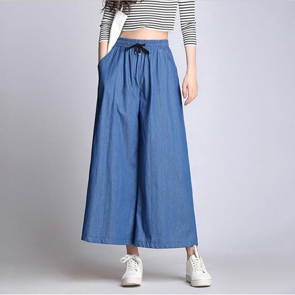 

women's jeans fashion casual woman wide leg pants 2021 spring summer high waist ankle-length large size -7xl loose blue ol style