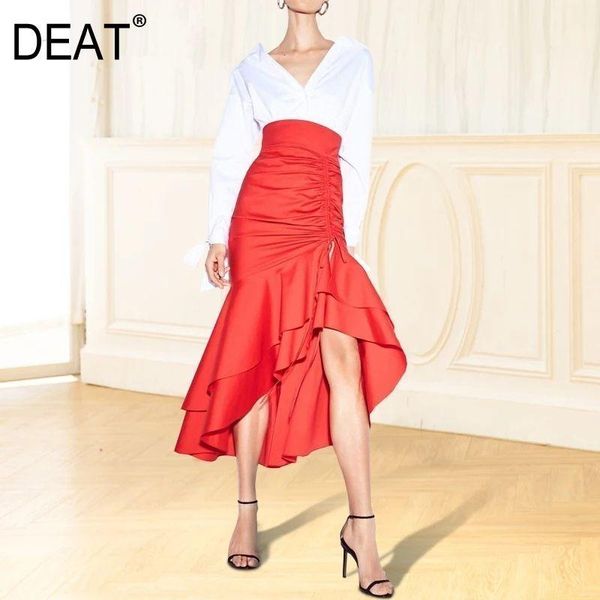 

[deat] 2021 summer fashion women's high waist split ruffle fishtail skirt celebrity temperament irregular wp62603 skirts, Black