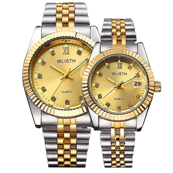 

wristwatches lovers watches luxury quartz wrist watch for men and women hodinky dual calender week steel saat hombre couple, Slivery;brown
