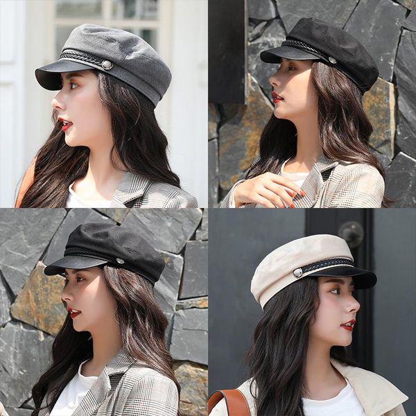 

stingy brim hats autumn winter for women braided pu octagonal caps ladies casual woolen hat beret cap hr122204, Blue;gray