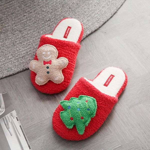 

slippers ab style soft 3d gingerbread people's indoor cotton women in winter lovely christmas warm home girls shoes, Black