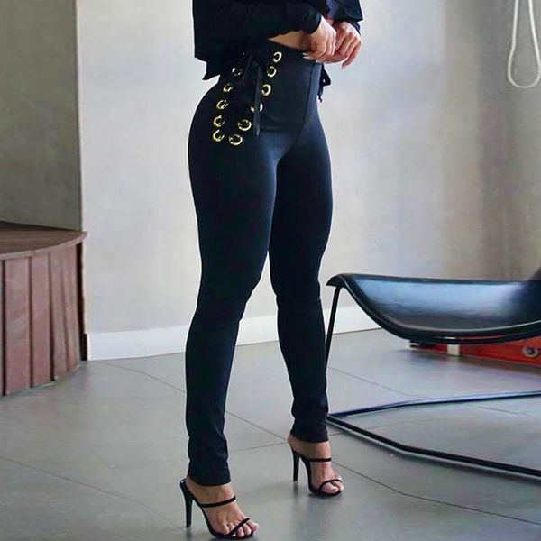 

women's pants & capris spring camouflage print side lace-up 2022 women fashion slim bodycon office trousers high waist long, Black;white