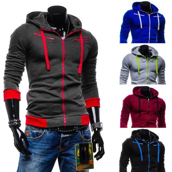 

fashion fleece hoodies autumn men's color matching plush cardigan hooded sweater coat 8705, Black