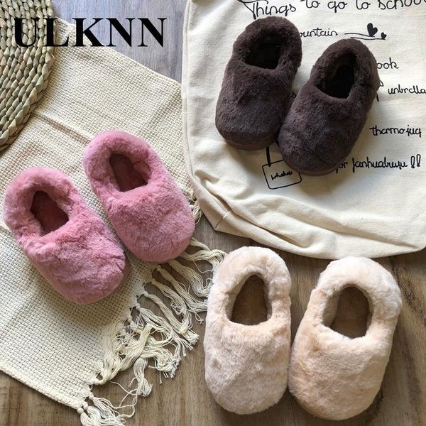 

slipper ulknn simple style winter children' imitation hair shoes 2021 solid soft home for boys&girls indoor and outdoor, Black;grey