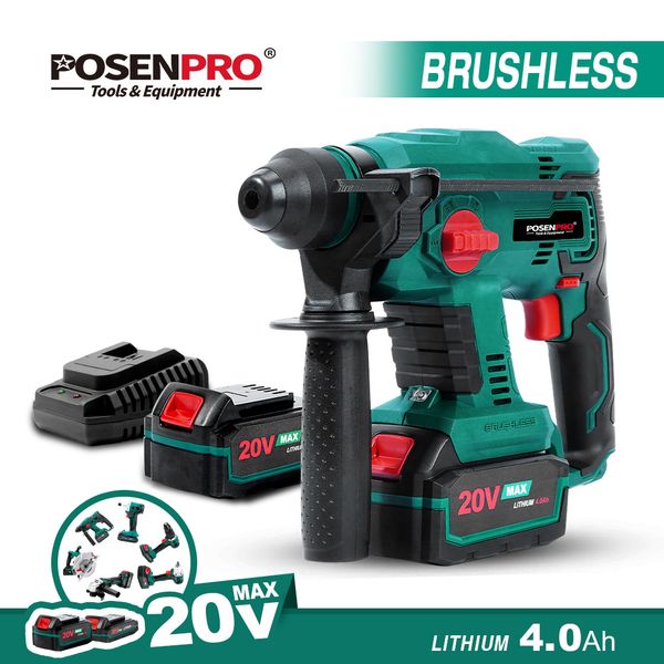

brushless electric rotary hammer cordless hammer 20v 4 function hammering machine drilling concrete tool posenpro