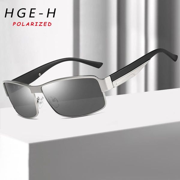

sunglasses hge-h classic fashion square polarized for men driving casual anti-glare sun glasses metal frame uv400 protection, White;black